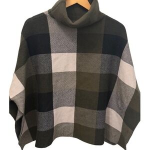 Chicwish Lie In Check Fields Turtleneck Cape Sweater Poncho Army‎ Green Plaid OS